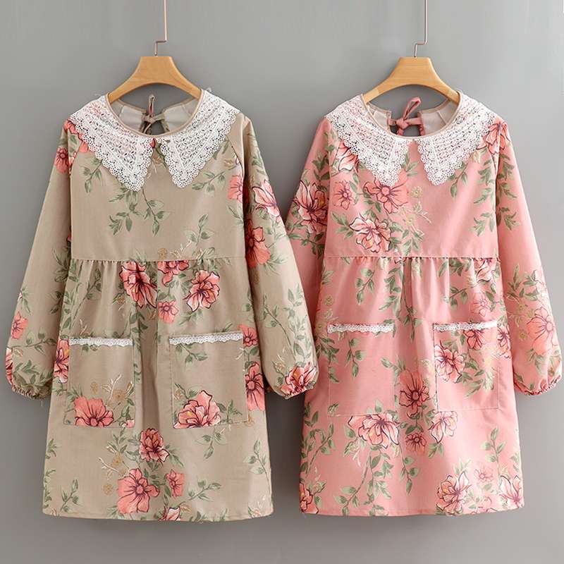 レトロ花柄レース襟ワンピース保育士 エプロン スモック|保育士