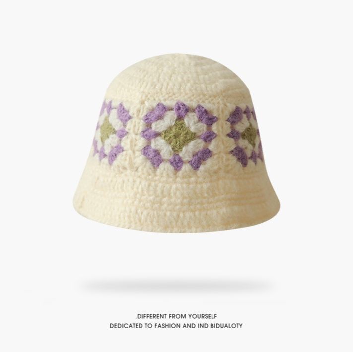 バケットハット 手編みかぎ針花モチーフバケットハット 編み物