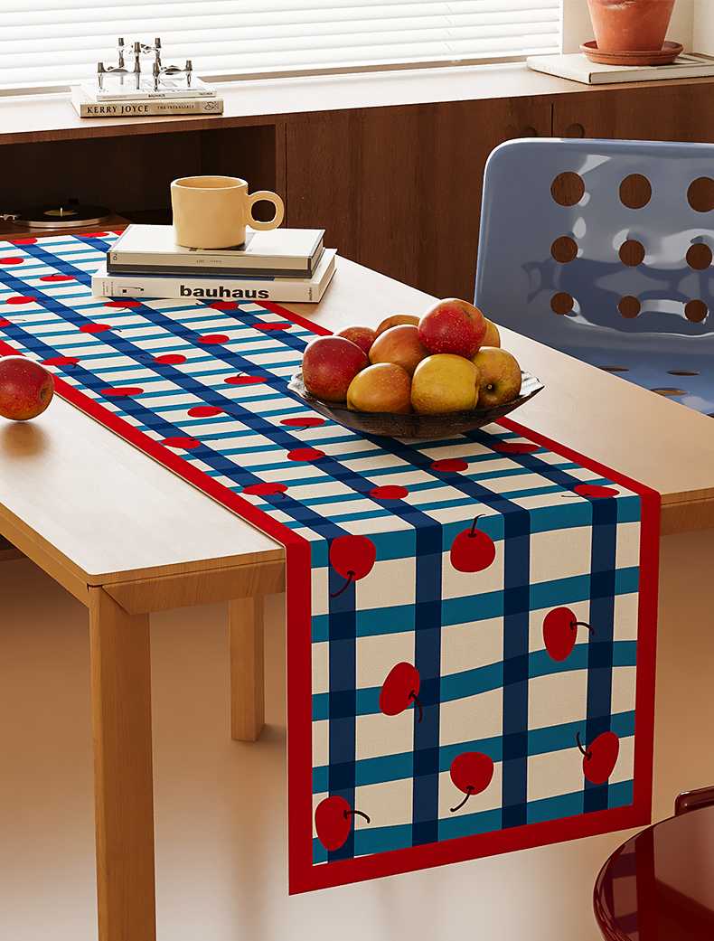 テーブルクロス センタークロス さくらんぼ格子模様のクロス センター