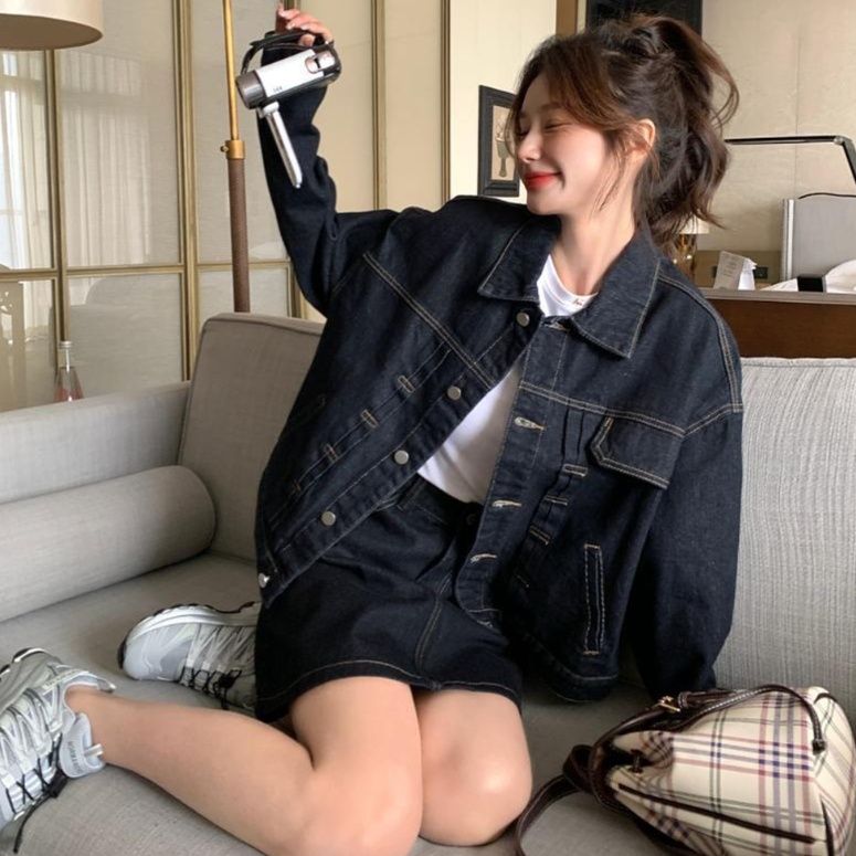 デニムセットアップ ゆったりシルエットデニムジャケット×台形ミニ