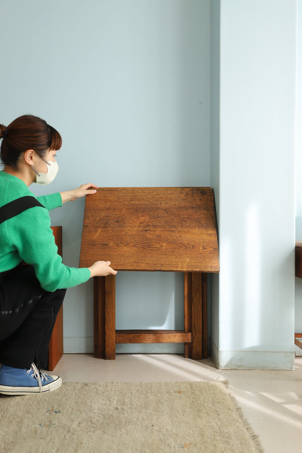 イギリスヴィンテージ 折りたたみ スクールデスク 学校机 シャビー