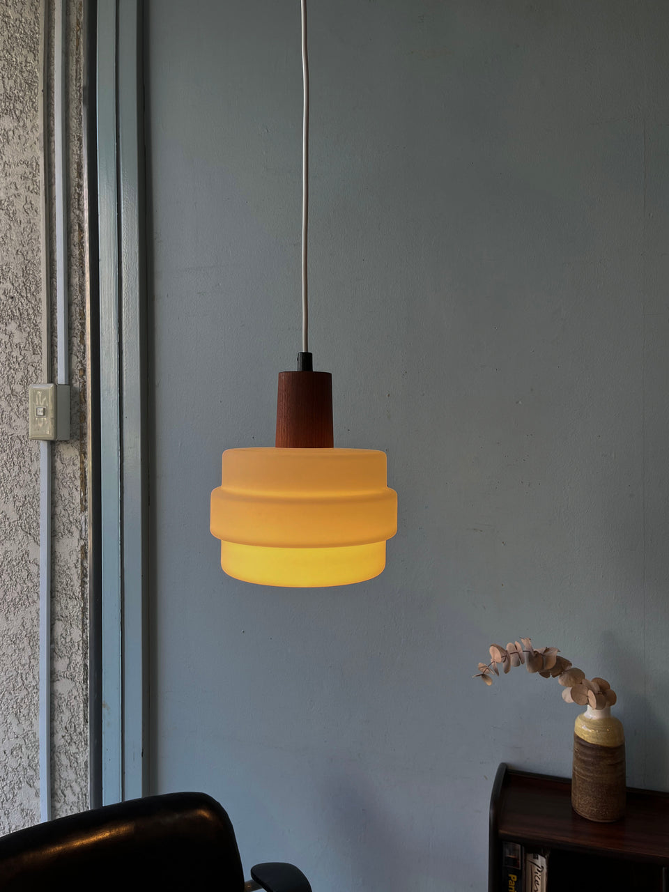 デンマークヴィンテージ ペンダントライト フロストガラス チーク 照明