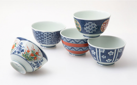 波佐見焼】染錦文様 お好み丼揃 どんぶり 5点セット 食器 皿 【西海