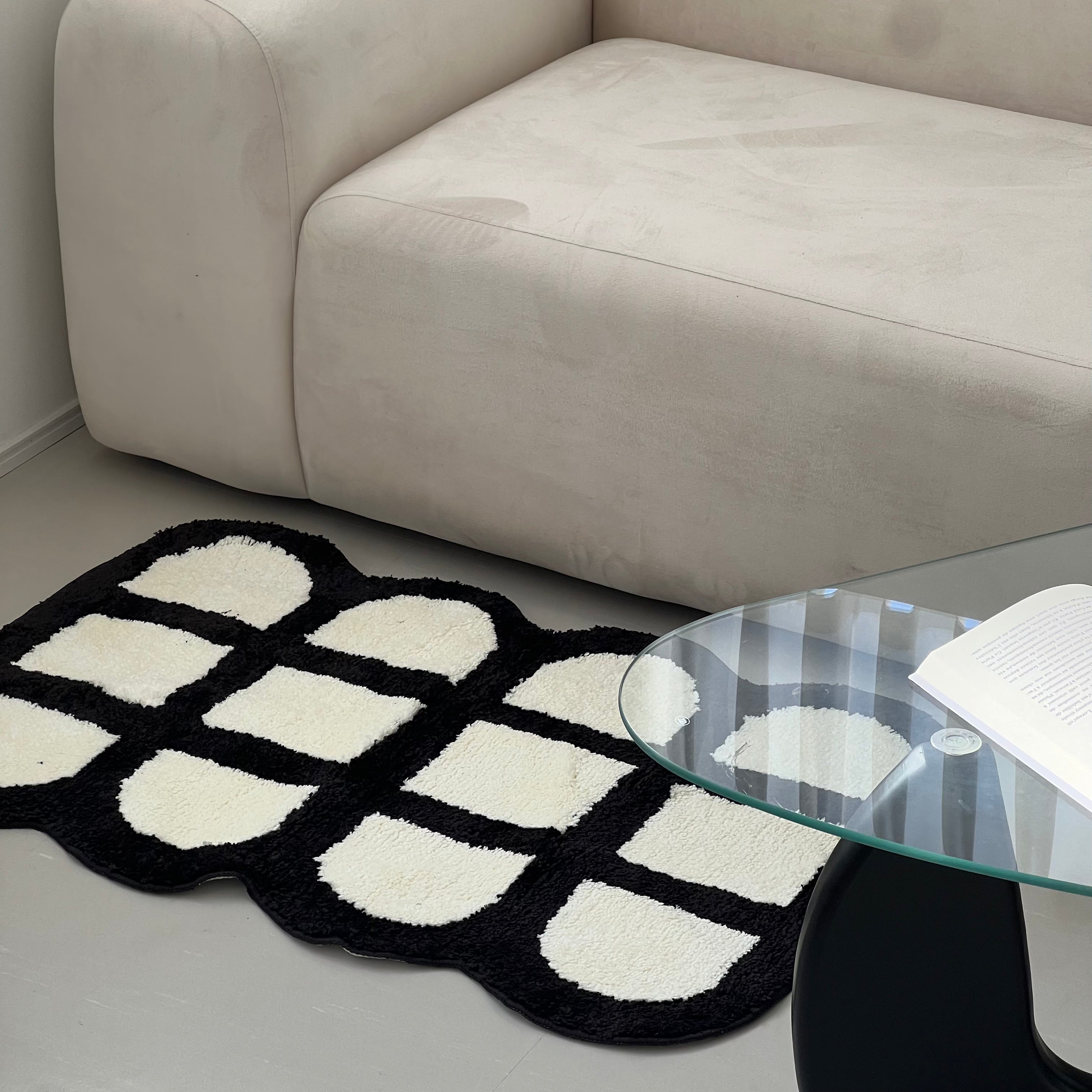 furnihunter【即納】モノクロームラグ/カジュアル レトロ ラグマット