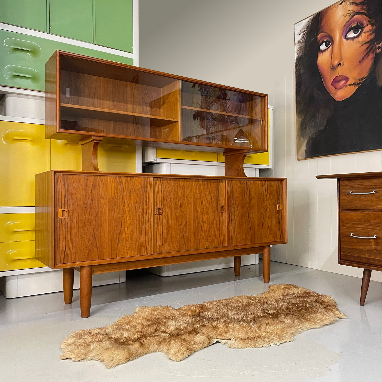 Restored Vintage K.L. Dansk Danish Teak Two-Piece Credenza with