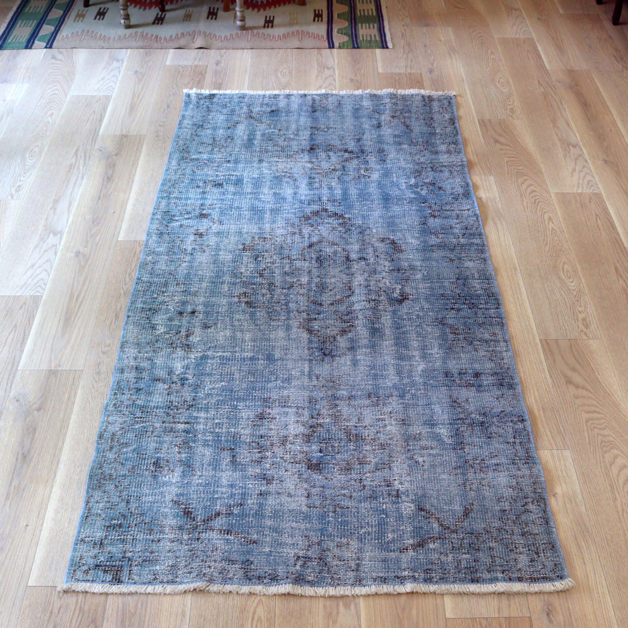 オーバーダイド ヴィンテージラグ ライトブルー220×110cm トルコ手織り