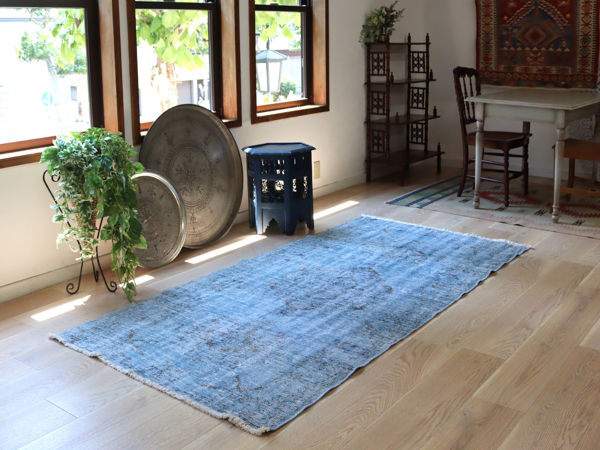 オーバーダイド ヴィンテージラグ ライトブルー220×110cm トルコ手織り