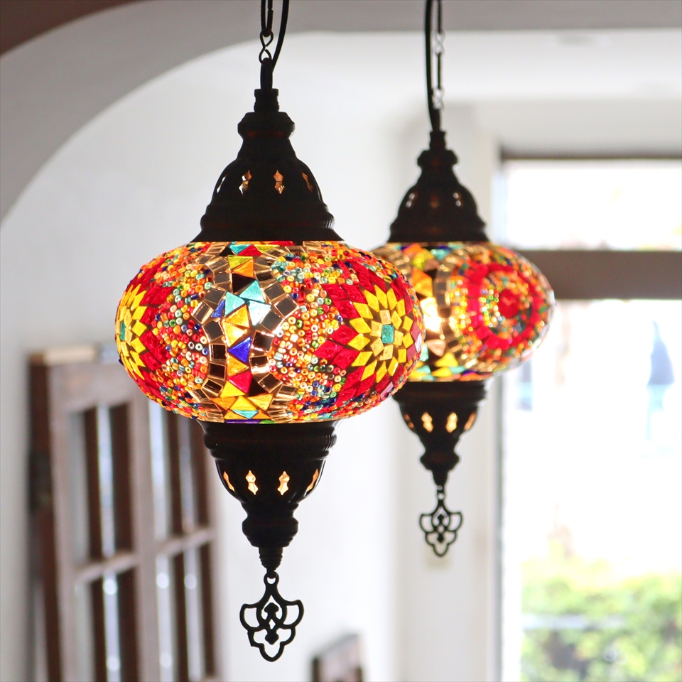 トルコランプ モザイクランプ ペンダントランプ 直径16cm ミックス