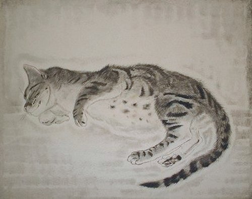 藤田嗣治『猫十態より 横たわる猫』｜絵画 販売 買取 - 東京・自由が丘