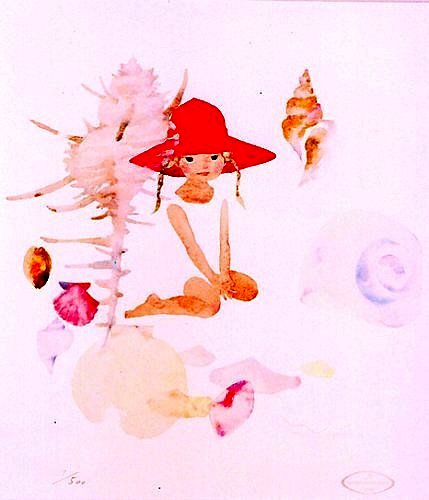いわさきちひろ「貝がらと赤い帽子の少女」 絵画 販売 買取 | 東京