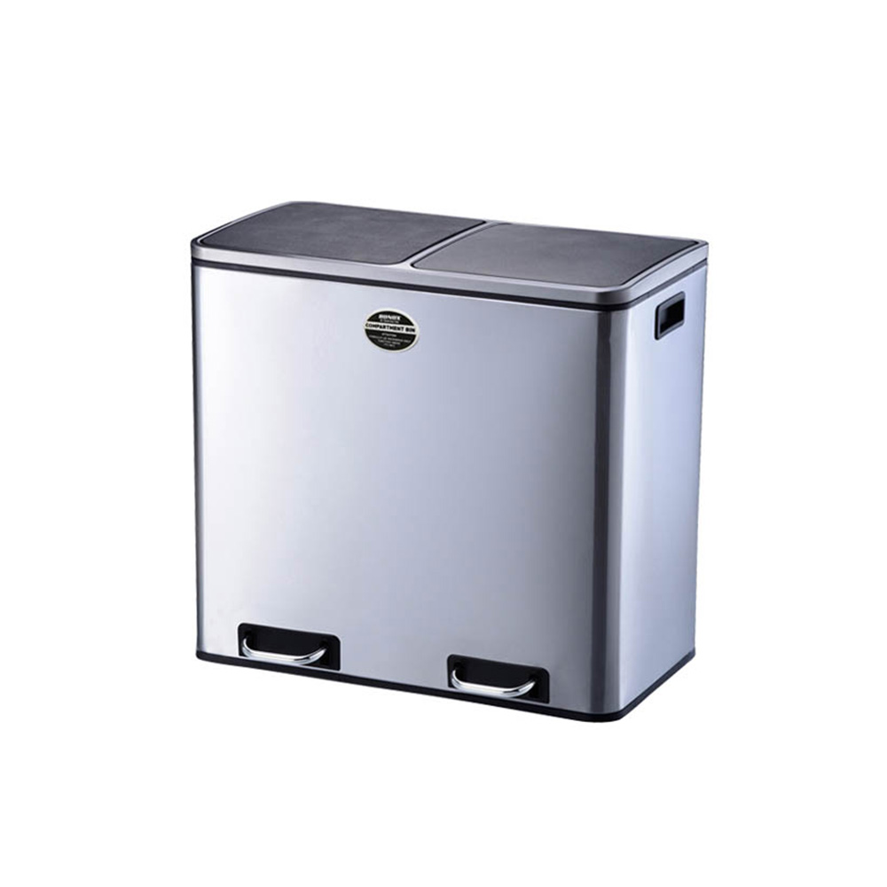 2コンパートメントビン 60L (ゴミ箱 分別 スリム ステンレス製