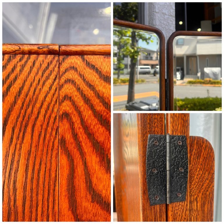 昭和レトロ 三面鏡 9杯 鏡 ミラー ドレッサー 鏡台 化粧台 和室 | 入荷