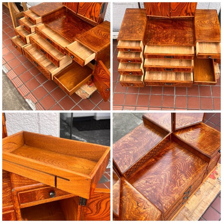 昭和レトロ 三面鏡 9杯 鏡 ミラー ドレッサー 鏡台 化粧台 和室 | 入荷