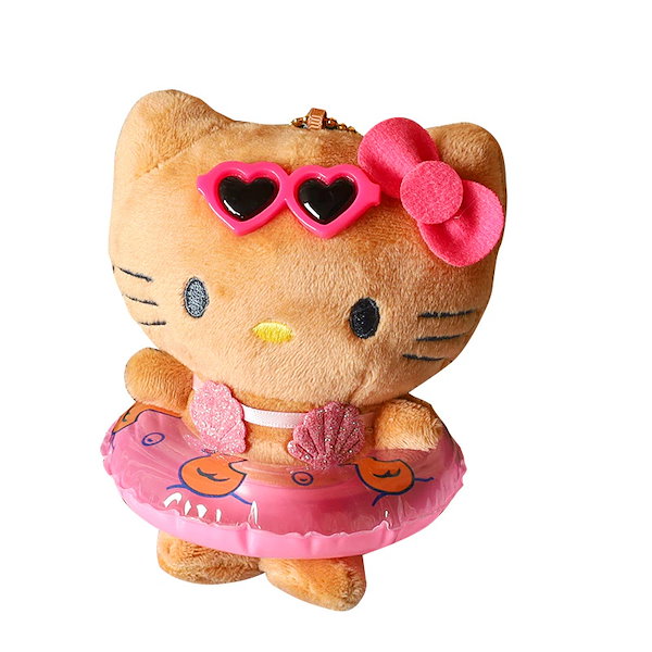 Qoo10] 黒革のキティ浮き輪ぬいぐるみストラップぬ