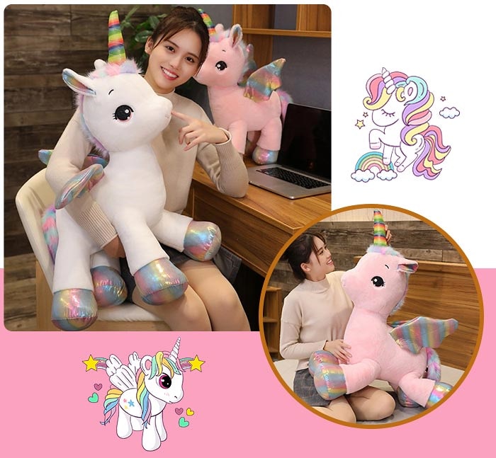 Qoo10] レインボーユニコーンぬいぐるみ 特大動物
