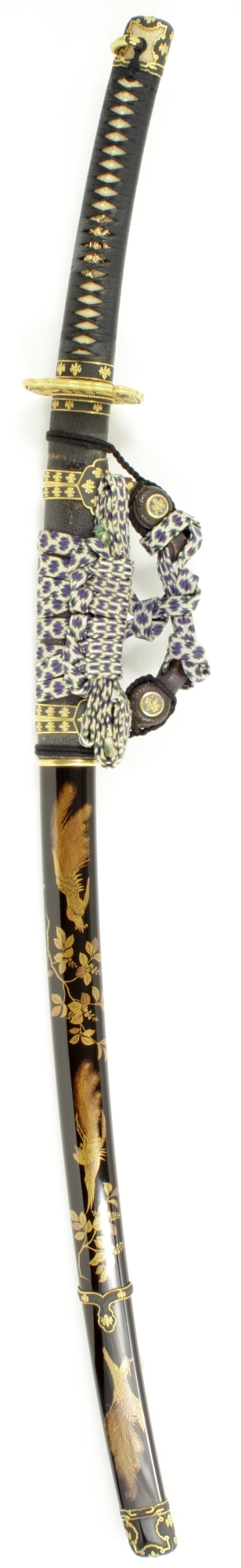 拵 黒蝋色塗桐鳳凰蒔絵鞘太刀拵 Koshirae Kuro ro iro kiri houou