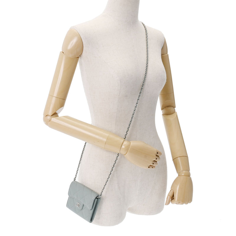 シャネルミニ チェーンウォレット 42976 ブルーグレー シルバー金具