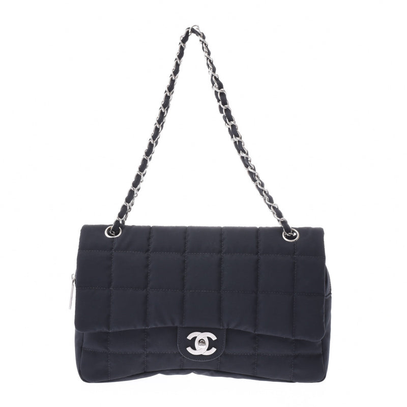 シャネルチョコバー チェーンショルダー 黒 シルバー金具 レディース