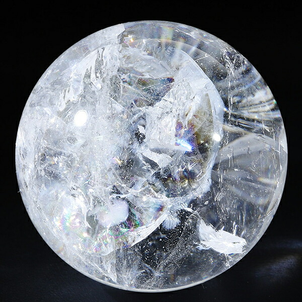 虹入り 水晶 丸玉 約45mm 穴なし 天然石 パワーストーン スフィア 水晶