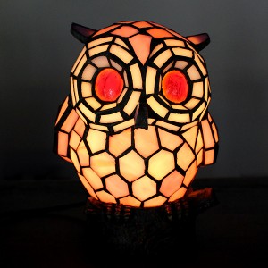 ステンドグラスランプ 梟（フクロウ）ピンク | 琉球ガラス専門店 Gift