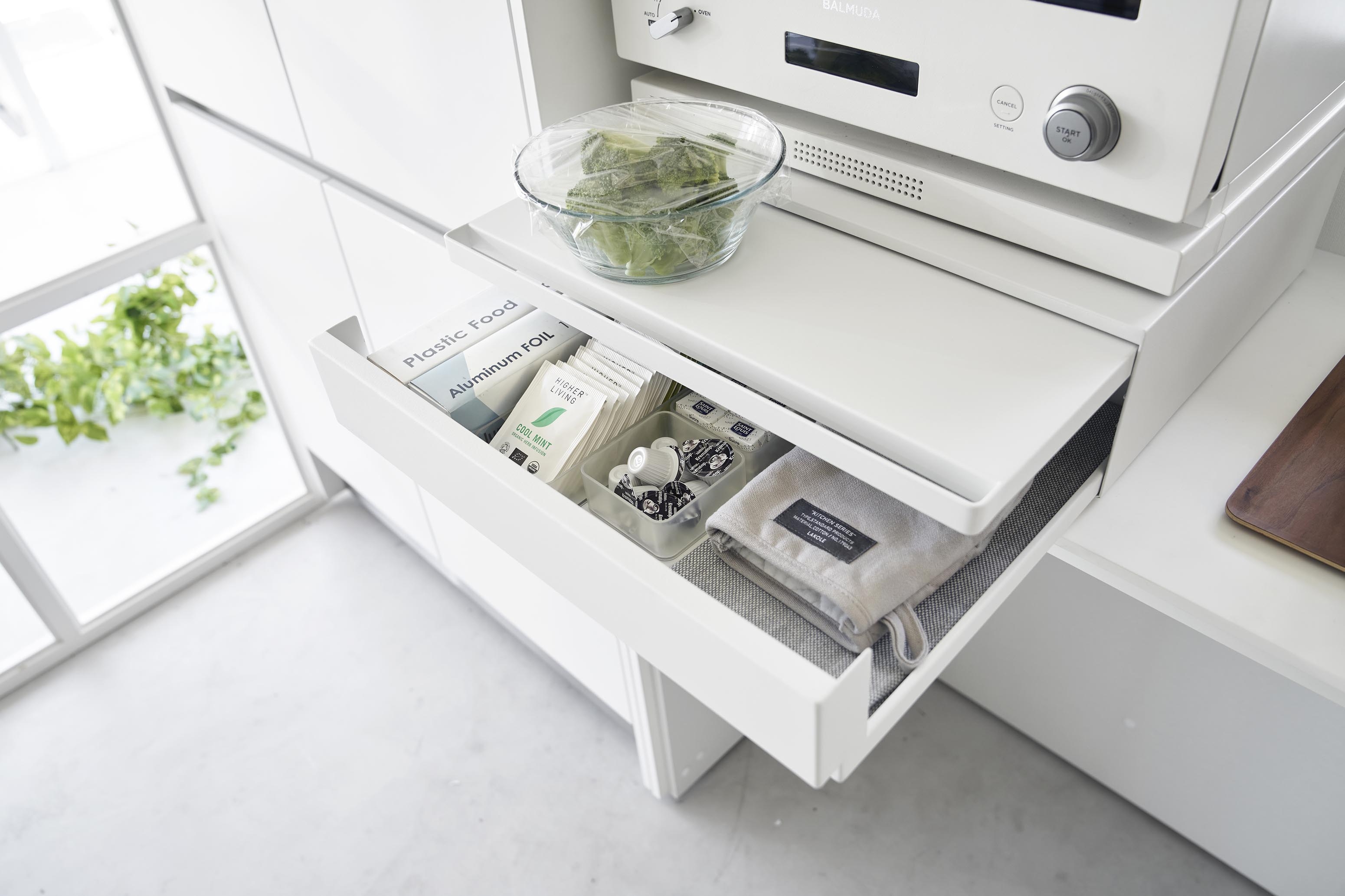 ツーウェイ キッチン家電下引き出し&スライドテーブル タワー ホワイト