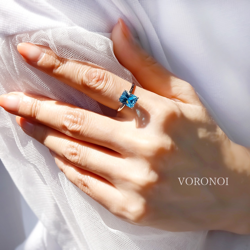 数量限定】VORONOI Open Setting エメラルドカット 「スイスブルー
