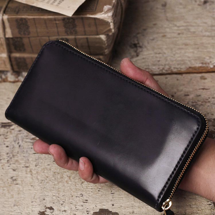 Horween社製シェルコードバン ラウンドファスナー長財布 メンズ 総