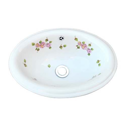 洗面ボウル おしゃれ 小さい 薔薇 陶器 手洗い鉢 埋込 オーバーフロー