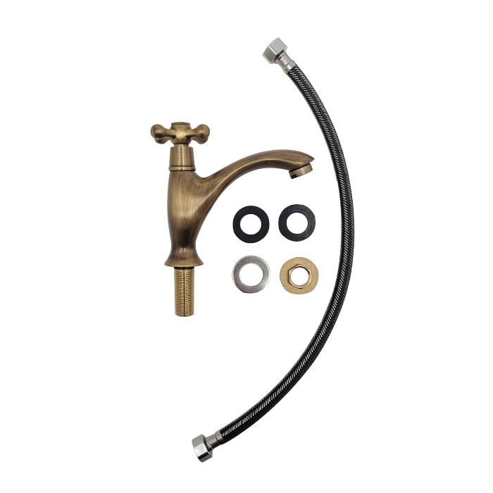 クロスハンドル単水栓（洗面ボウル・洗面台・蛇口）古銅 ブロンズ INK