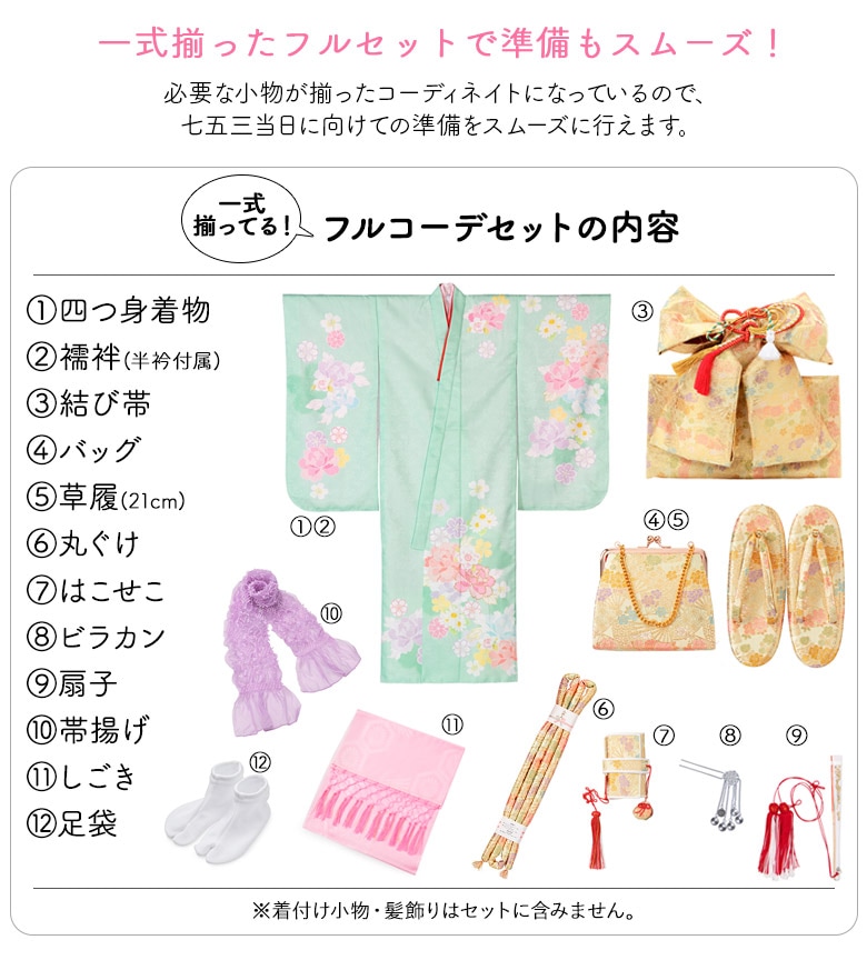 七五三 女の子 7歳 7才 着物 フルセット 女の子 着物 絵羽 四つ身 結び