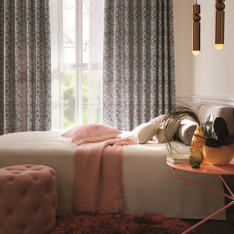 防炎＞ゴブラン織りの花柄ドレープカーテン【SI リトルガーデン MIX