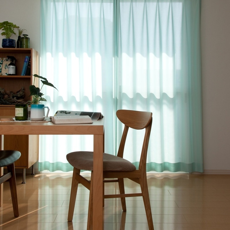 カーテン　ブルーグリーン系　レースカーテンセット 昼ミラー＆保温>爽やかブルーグリーンカラーレースカーテン【アルク BL