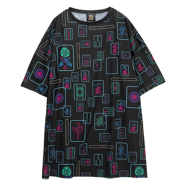 麻雀フルグラフィックビッグTシャツ【BLACK】｜LISTEN FLAVOR(リッスン