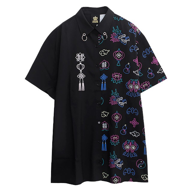 ネオンチャイナ 襟リングシャツ【BLACK×PINK】｜LISTEN FLAVOR