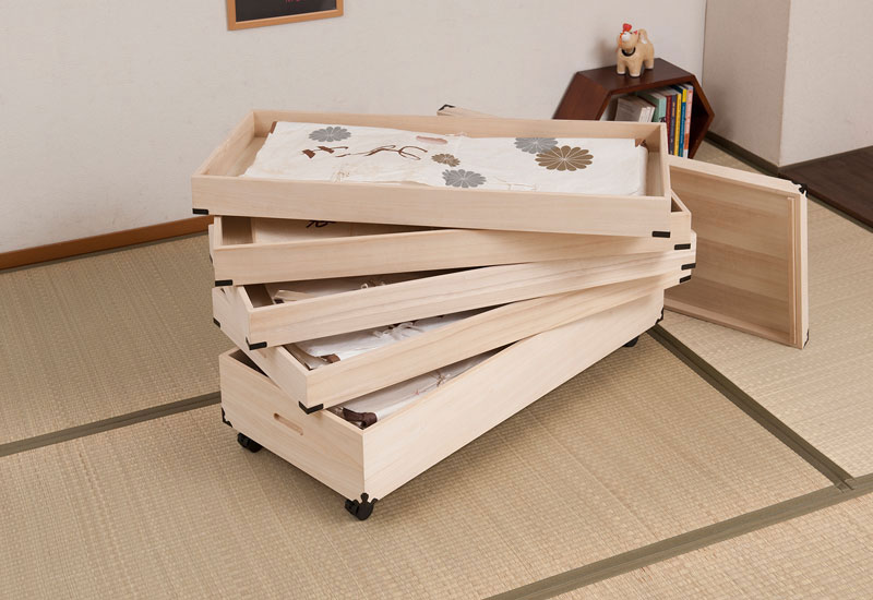 桐衣装箱 5段 キャスター付き 衣装ケース 桐ケース 押入れ収納 桐収納