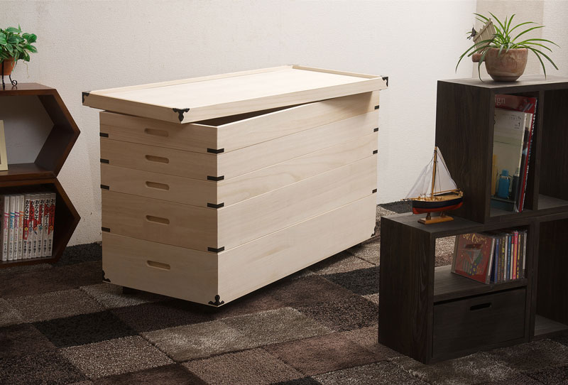 桐衣装箱 5段 キャスター付き 衣装ケース 木製 gb-0009（商品番号：15