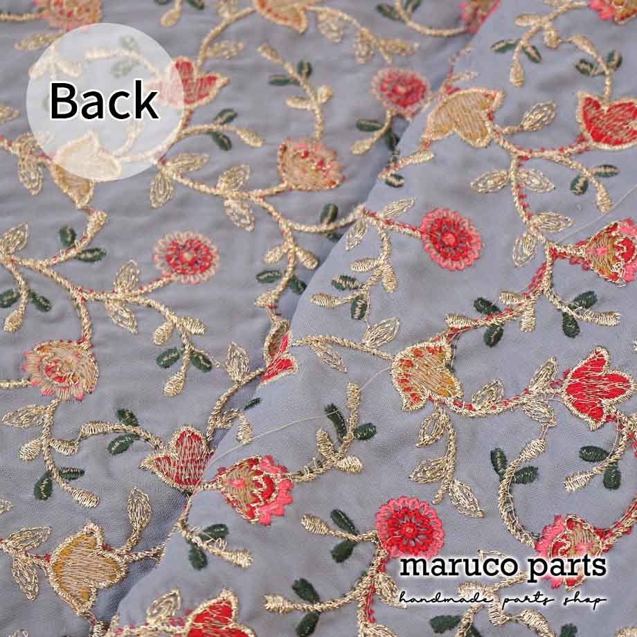 計り売 30cm-】【 インド 刺繍 生地 (10) ＊ グレー ベルベット