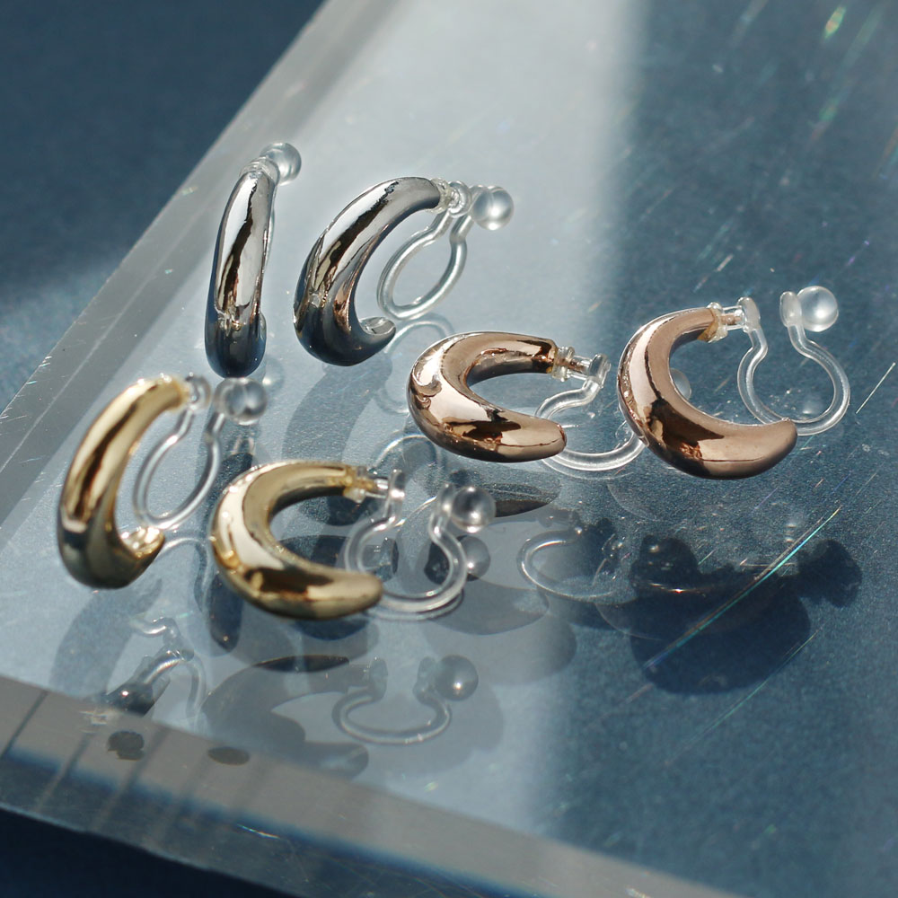 日本製 送料無料 ぷっくり メタル イヤリング 樹脂ノンホールピアス