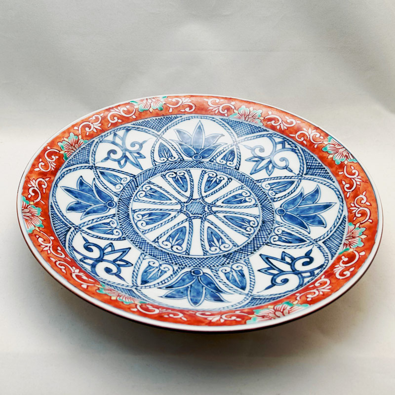 赤絵唐草古代紋8寸皿 京焼清水焼 □加藤雲泉