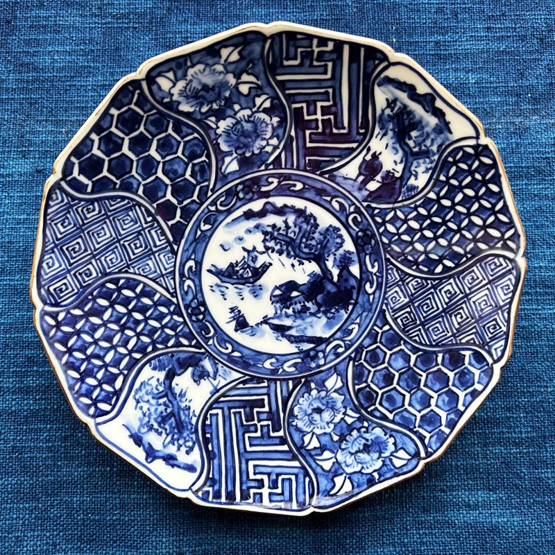 染付祥瑞山水6寸皿 京焼清水焼 □双楽窯