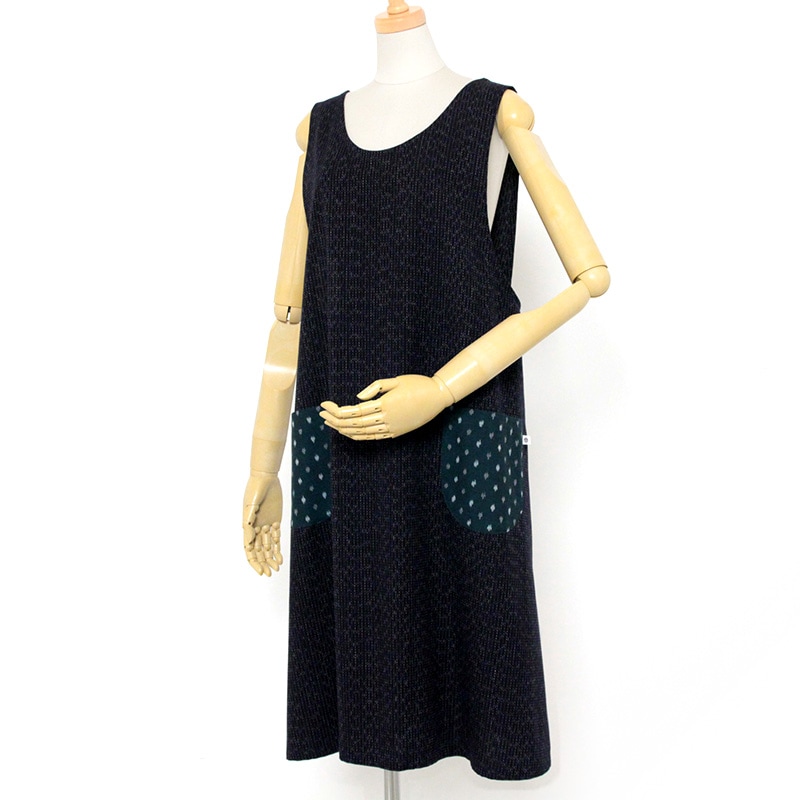 キッチンエプロン [かぶるだけエプロン 水玉絣] 全4色 綿100％