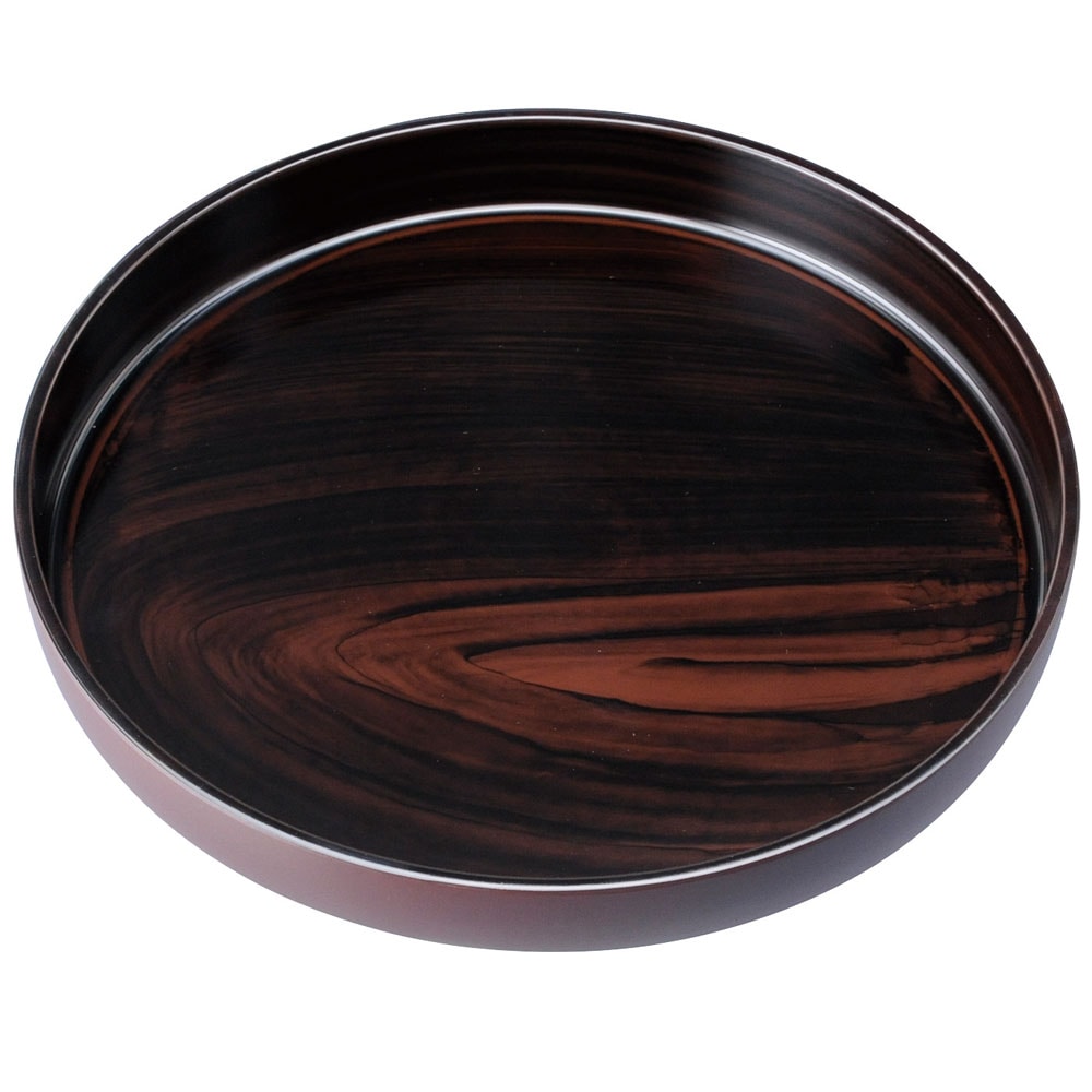 紀州塗り お盆 トレー 10寸 30cm 丸盆 黒丹杢 ノンスリップ 和風 和室