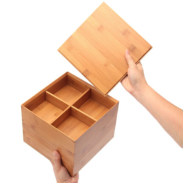 天然竹製 7寸 三段 重箱 白木（5人～6人用向け） 運動会 大型 弁当箱