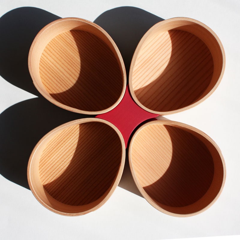 大館曲げわっぱ 弁当箱 木製 花二段(朱) 秋田杉 600ml 秋田杉 まげ