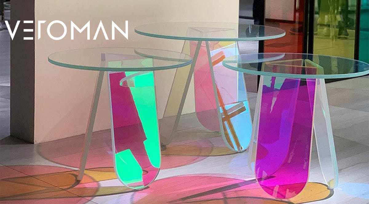 大] VeroMan オーロラサイドテーブル 机 珍しい 綺麗 反射 韓国クリア