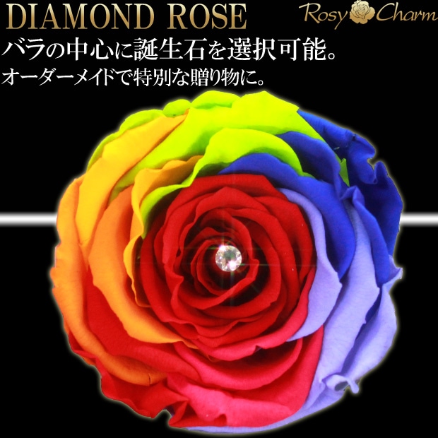 ガラスドーム ハート｜ レインボーローズ プリザーブドフラワー｜1輪の