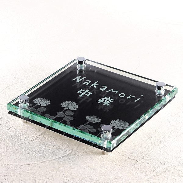 表札 ガラス ブラックを基調とした背面デザインを配置した華やかな