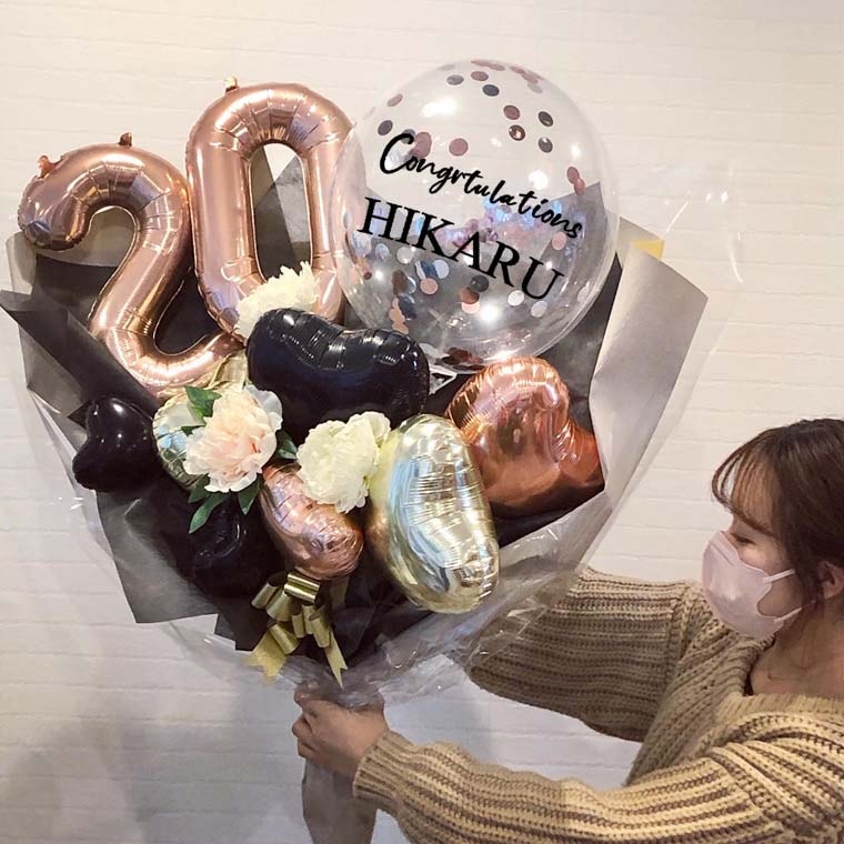 ビッグローズゴールド]名前入り成人式バルーンブーケ