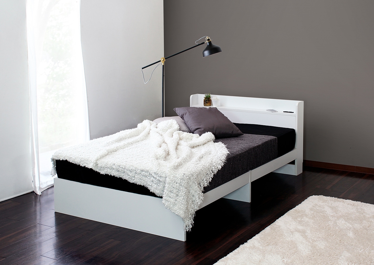 ダブル】ヘッドボード付き ベッド/ラテ【Latte】Mスペースデザイン