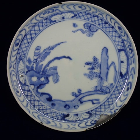 初期伊万里 七寸皿 染付 山水図 四方襷 木目文 | すべての商品